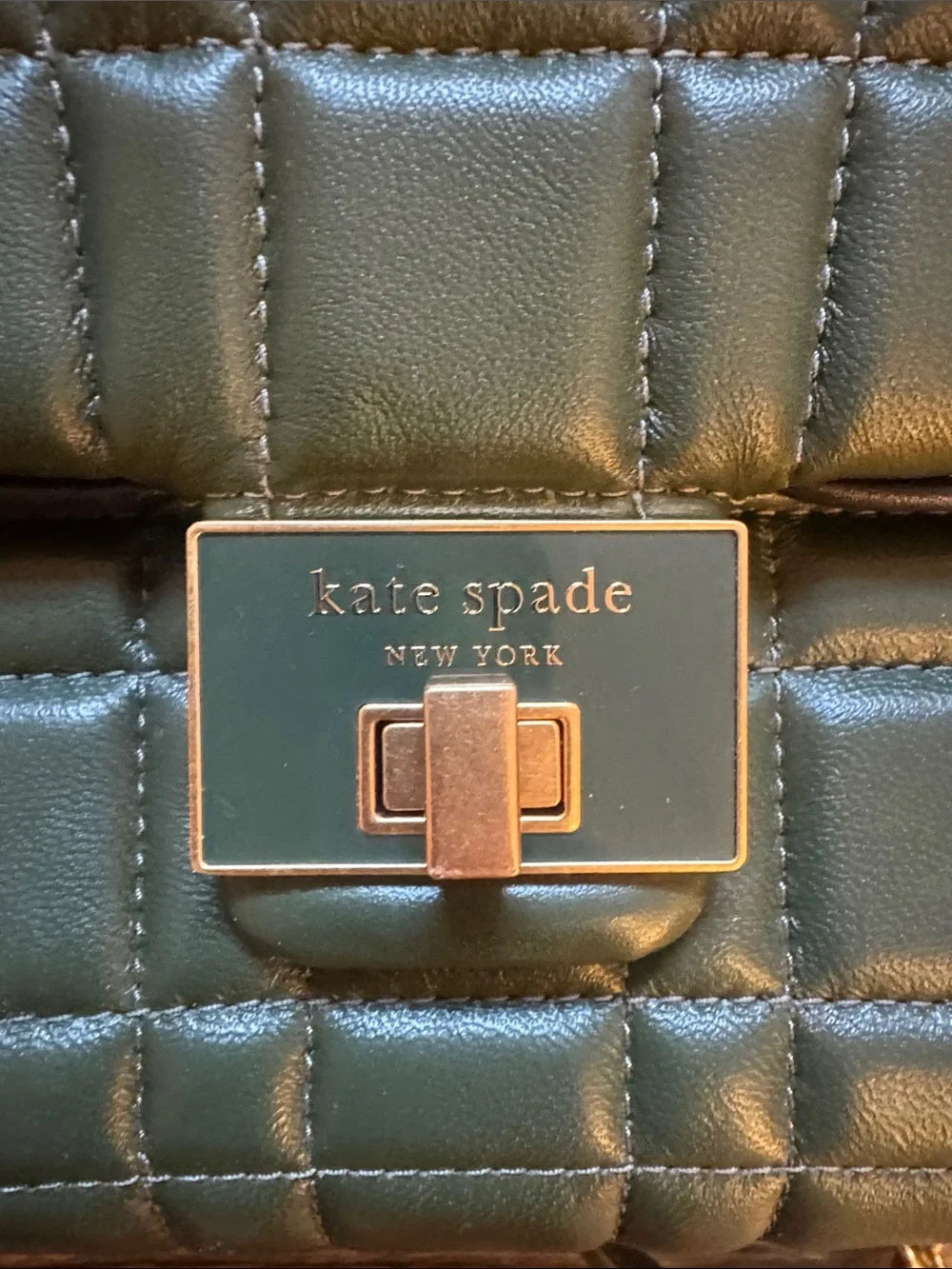 Kate Spade Quilted Olive Green Leather Chain Shoulder Bag with Gold Hardware